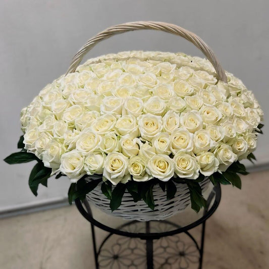 101 White Roses Basket